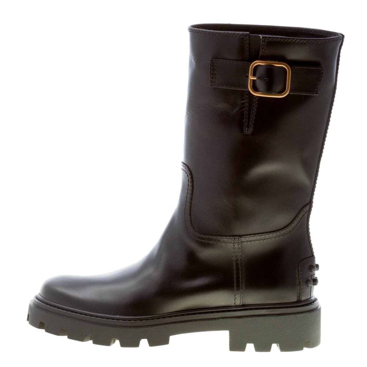 TOD’S donna stivaletto biker in pelle semi-lucida NERO con fibbia oro. Tacco 3 cm - immagine 2