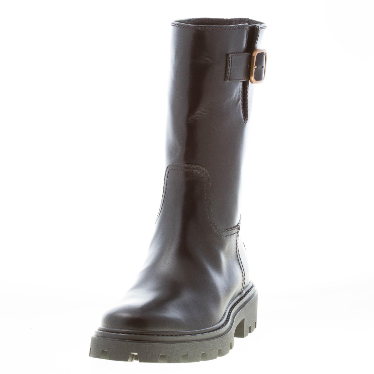 TOD’S donna stivaletto biker in pelle semi-lucida NERO con fibbia oro. Tacco 3 cm - immagine 3