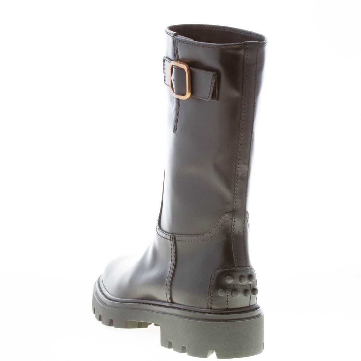 TOD’S donna stivaletto biker in pelle semi-lucida NERO con fibbia oro. Tacco 3 cm - immagine 4