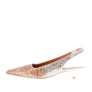 PROSPERINE donna scarpa slingback in pelle con finitura glitter degradè ARGENTO e RAME. Tacco 3,5 cm