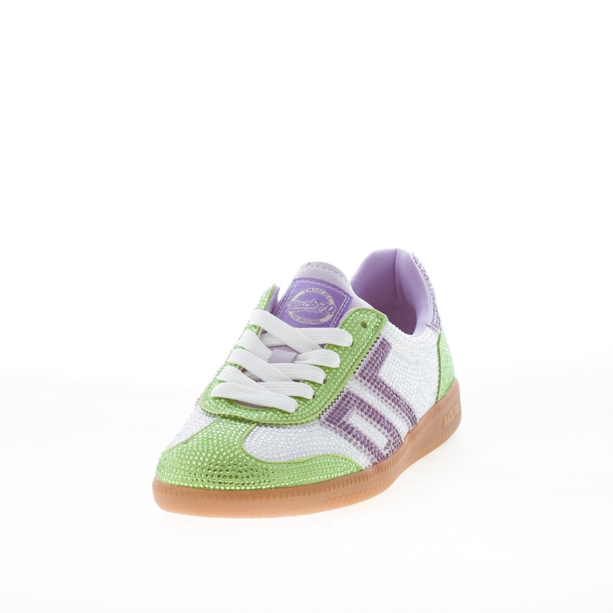 BACK 70 sneaker Sirio 305 donna in suede e tessuto VERDE VIOLA con strass - immagine 4