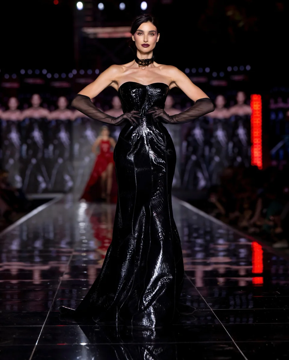 Abito da Sera Sirena in Pelle Nera Lucida - immagine 5