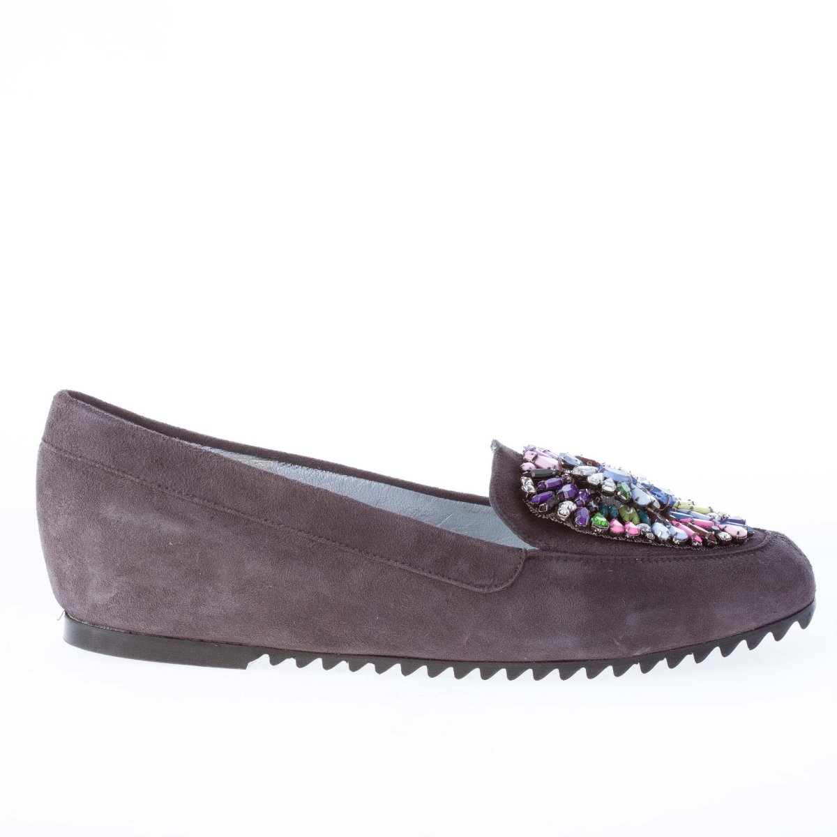 AZUREE CANNES mocassino in camoscio GRIGIO con gioiello colorato. - immagine 2
