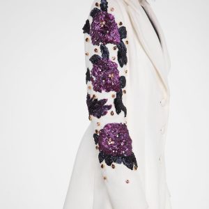 Cappotto Redingote in Lana Bianca con dettagli Ricamati