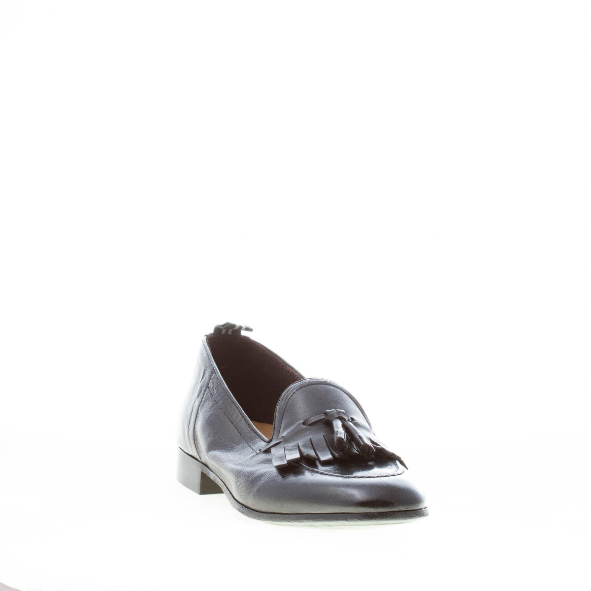 GREEN GEORGE uomo mocassino accollato in pelle NERO con frangia e nappine. Suola in cuoio - immagine 3