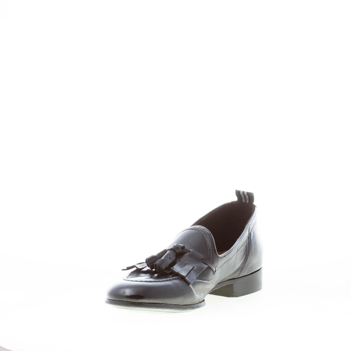 GREEN GEORGE uomo mocassino accollato in pelle NERO con frangia e nappine. Suola in cuoio - immagine 7
