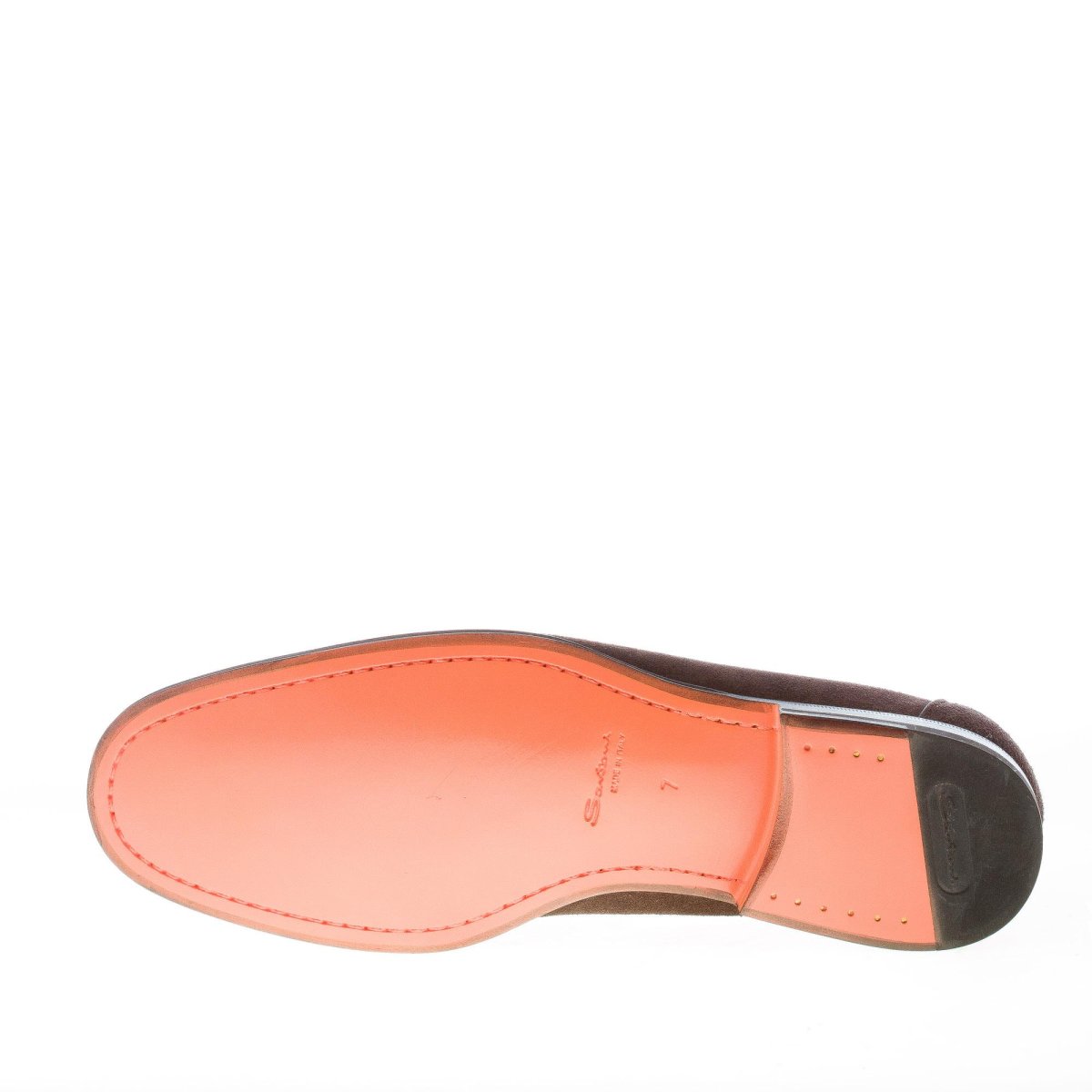 SANTONI uomo mocassino in camoscio TESTA DI MORO con fascetta. Suola cuoio - immagine 9