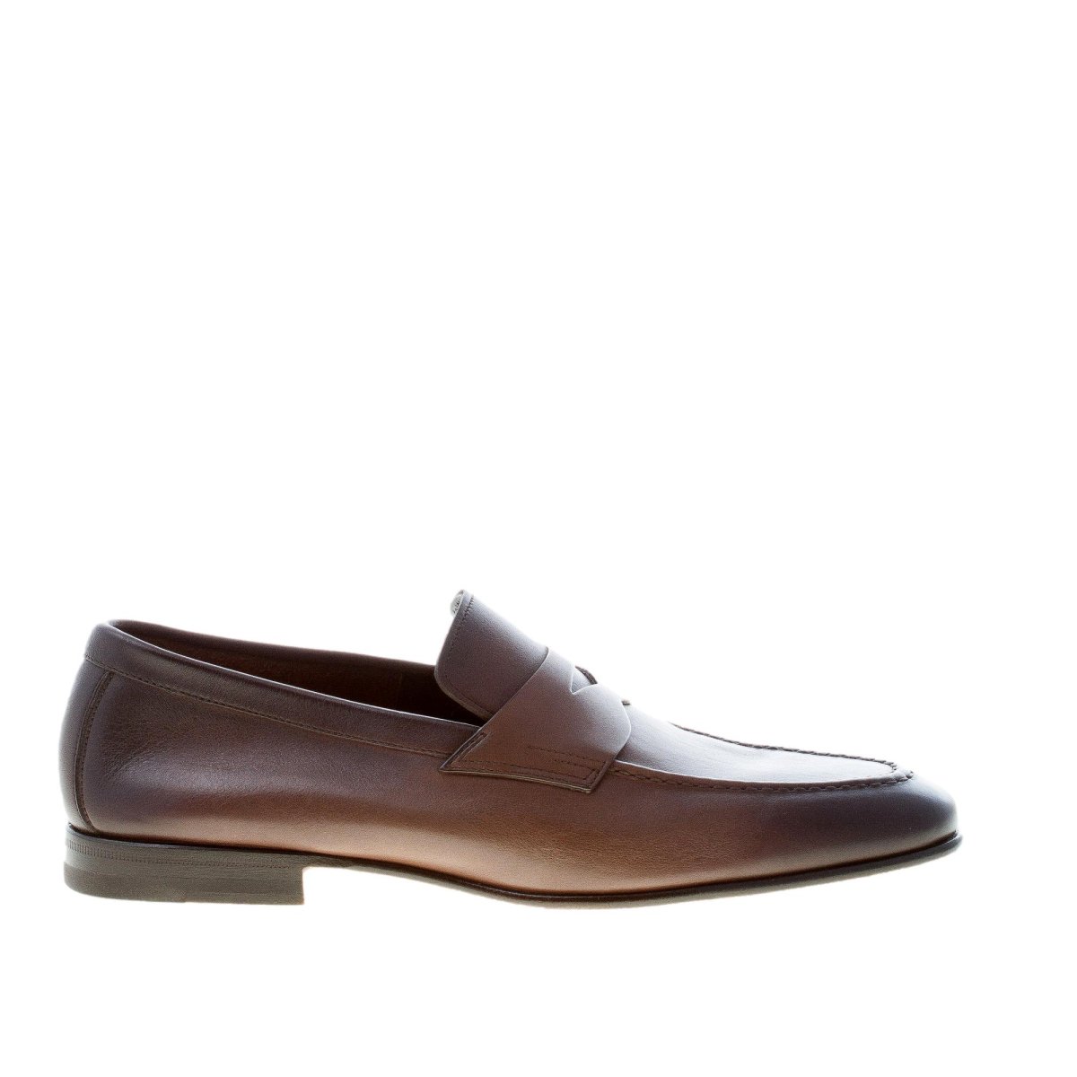 SANTONI uomo mocassino classico in pelle sfumata TESTA DI MORO con mascherina. Suola cuoio - immagine 2