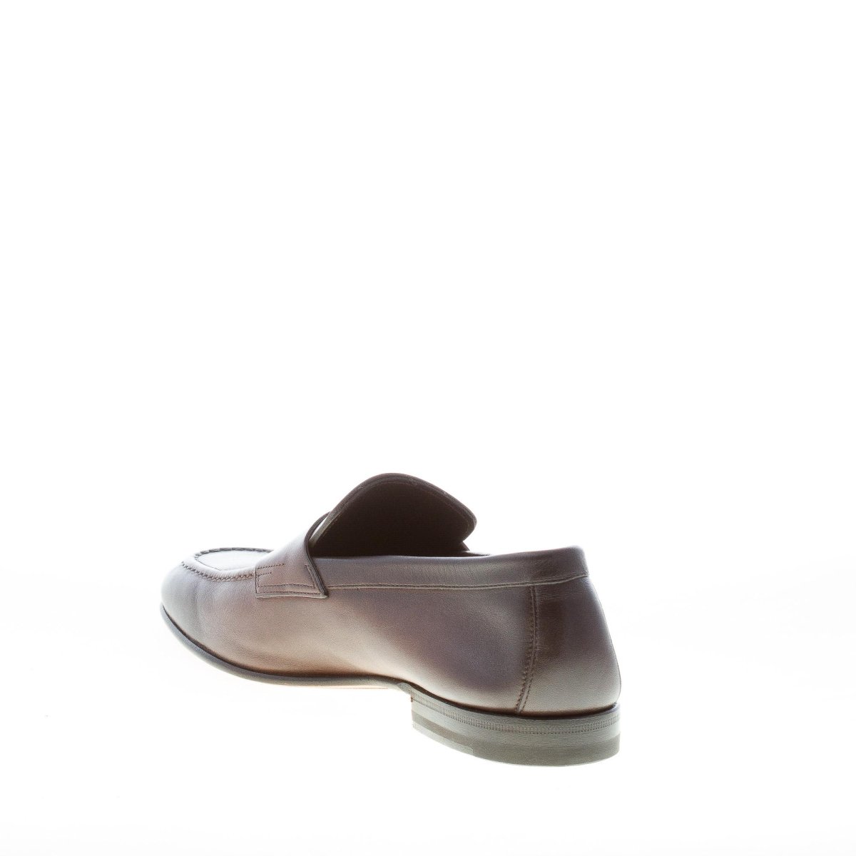 SANTONI uomo mocassino classico in pelle sfumata TESTA DI MORO con mascherina. Suola cuoio - immagine 5