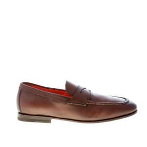 SANTONI uomo mocassino classico Goodyear in nappa TESTA DI MORO con mascherina. Suola cuoio