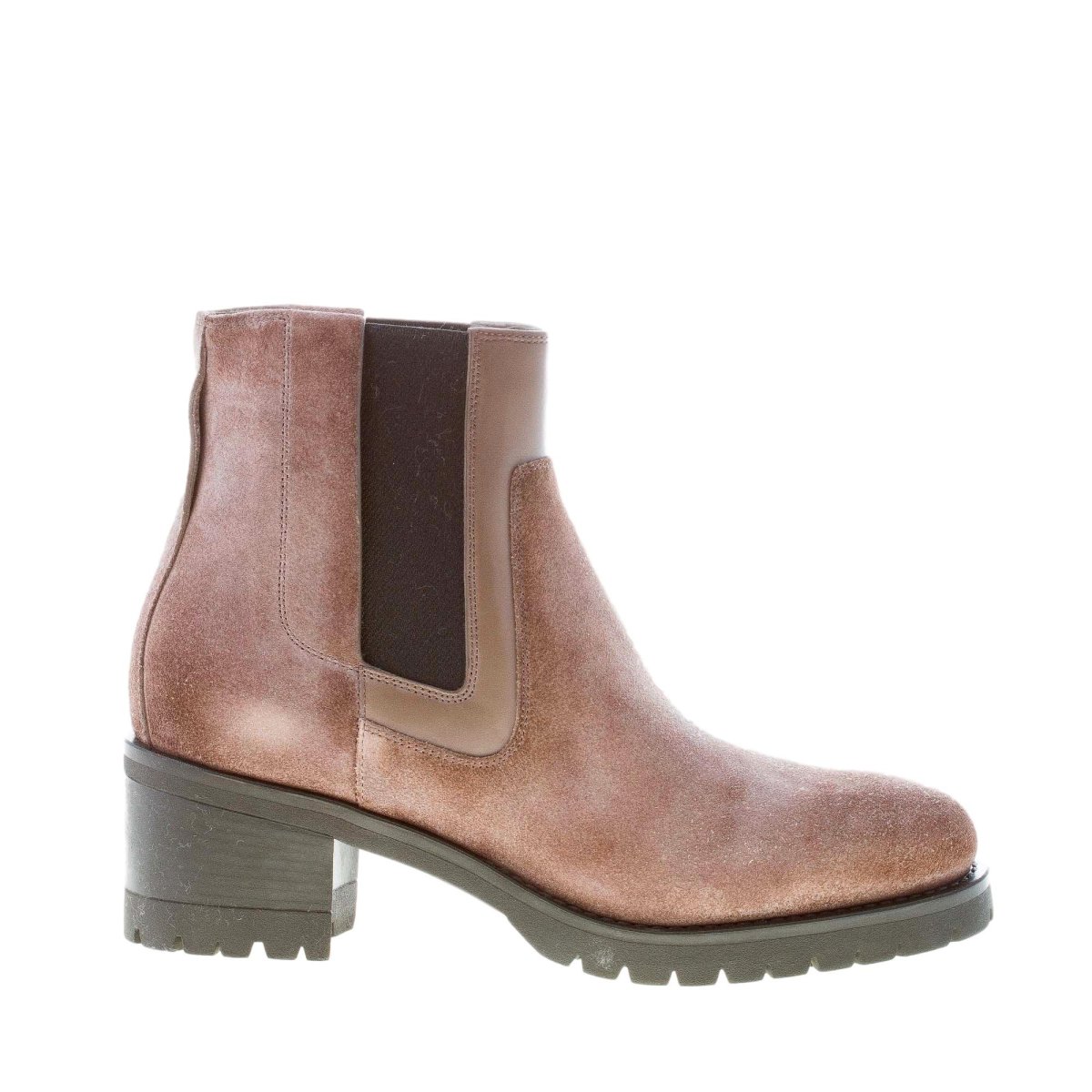 SANTONI donna stivaletto elasticizzato in camoscio TORTORA. Tacco 5,5 cm - immagine 2