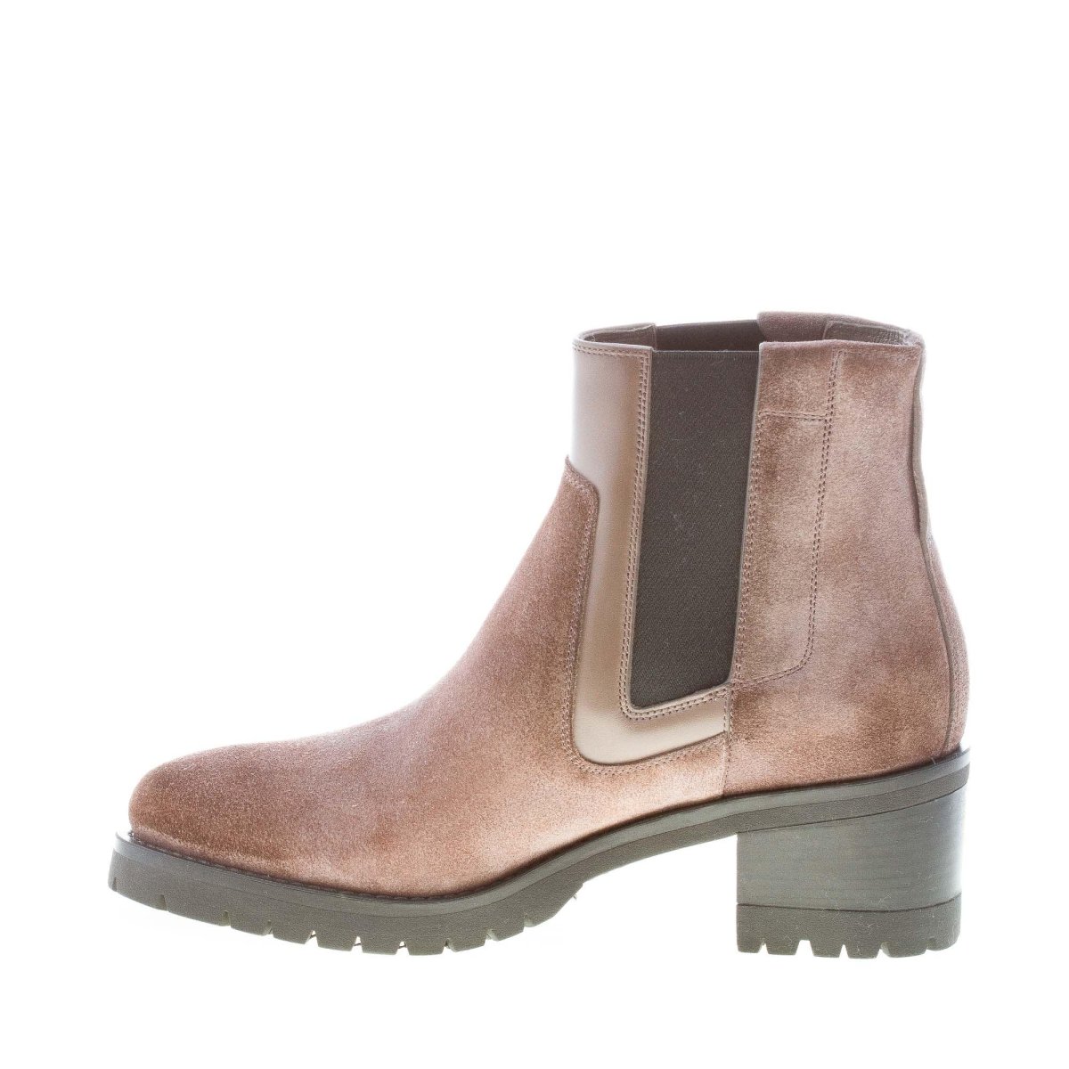 SANTONI donna stivaletto elasticizzato in camoscio TORTORA. Tacco 5,5 cm - immagine 6