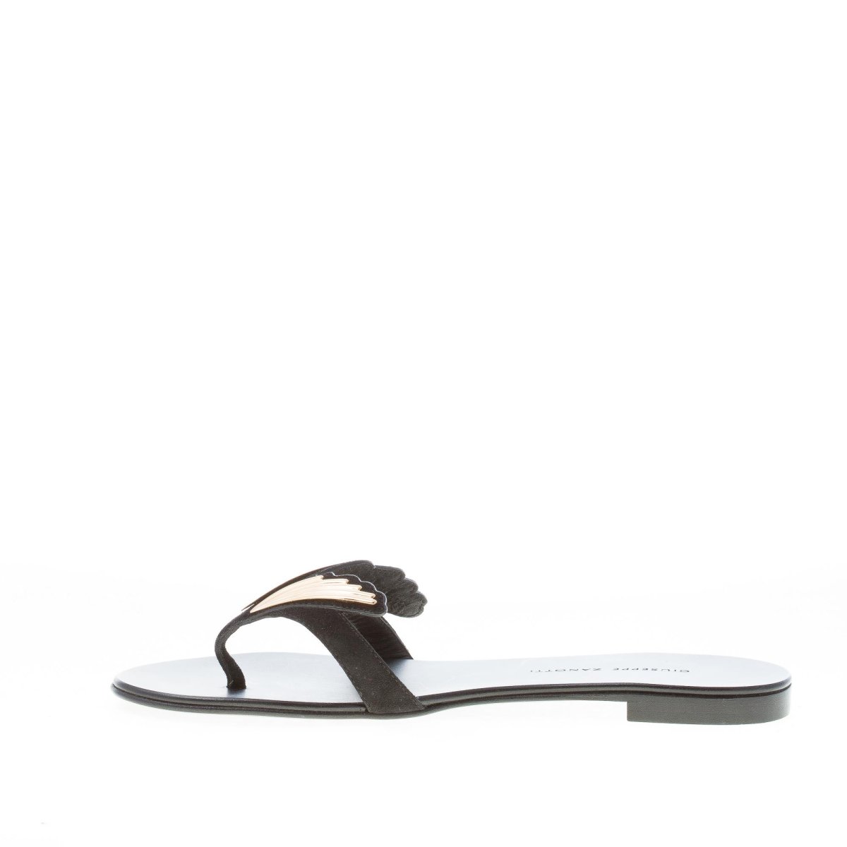 GIUSEPPE ZANOTTI donna sandalo infradito 2.0 Cruel in camoscio NERO con appliquè oro - immagine 6