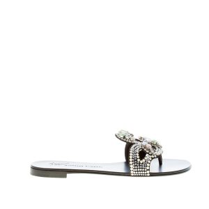 GIUSEPPE ZANOTTI donna sandalo infradito Turchesite in pelle NERO con fascia gioiello. Tacco 1 cm
